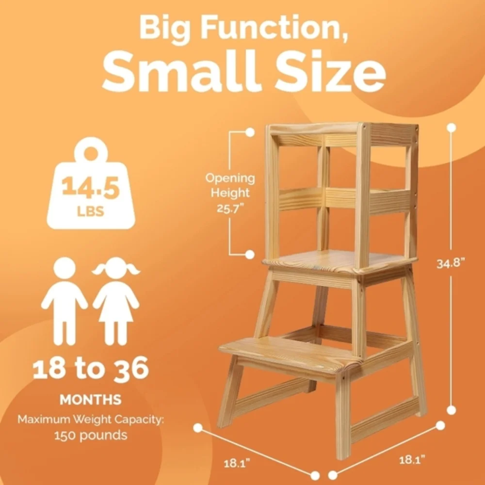 Kitchen Step Stool with Safety Rail Toddlers Learning Stool Standing‎ Tower Kids